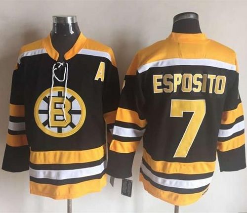 Bruins #7 Phil Esposito Black/Yellow CCM Throwback New Stitched NHL Jersey - Click Image to Close